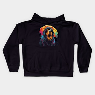 Tibetan Mastiff Rainy Day With Umbrella Kids Hoodie